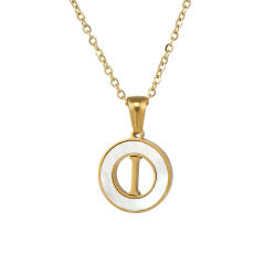 Classic hollow out initial necklace round pendant stainless steel necklace