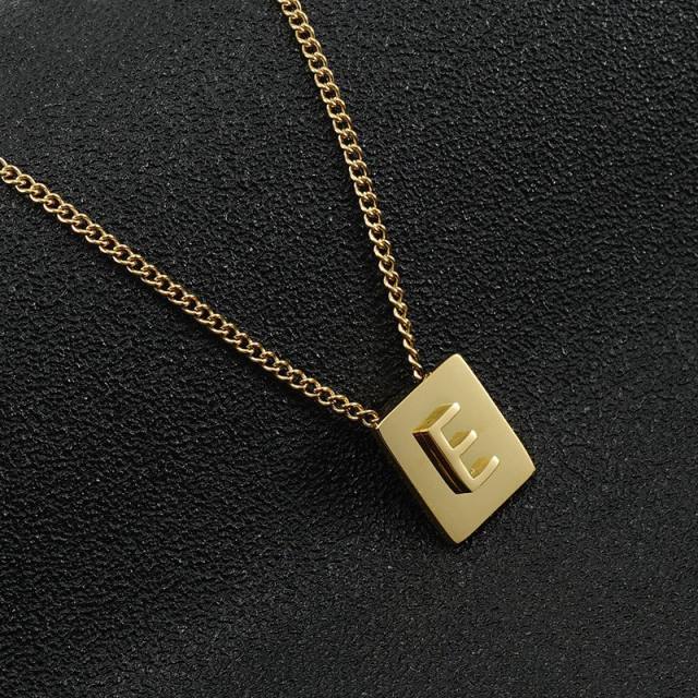 18K initial necklace square pendant stainless steel necklace