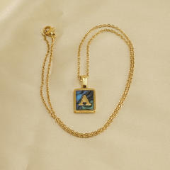 18K initial necklace square pendant stainless steel necklace
