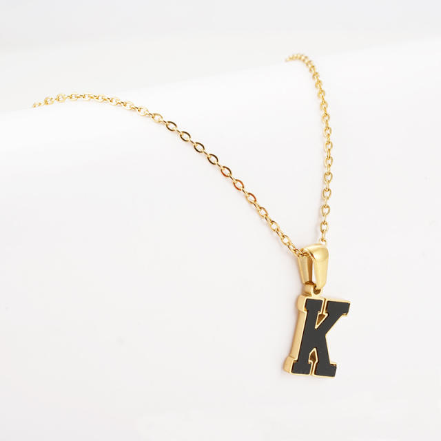 Black white initial necklace stainless steel necklace