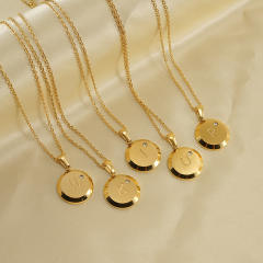 Diamond round pendant initial necklace stainless steel necklace