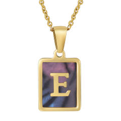 18K initial necklace square pendant stainless steel necklace