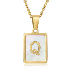 18K initial necklace square pendant stainless steel necklace
