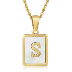 18K initial necklace square pendant stainless steel necklace