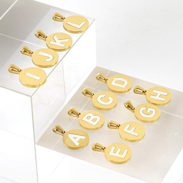Easy match round pendant initial necklace stainless steel necklace