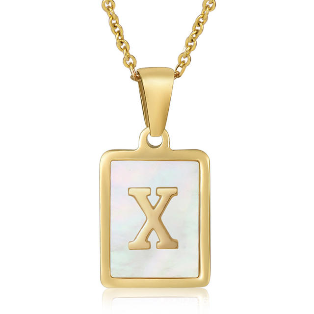 18K initial necklace square pendant stainless steel necklace