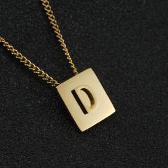 18K initial necklace square pendant stainless steel necklace