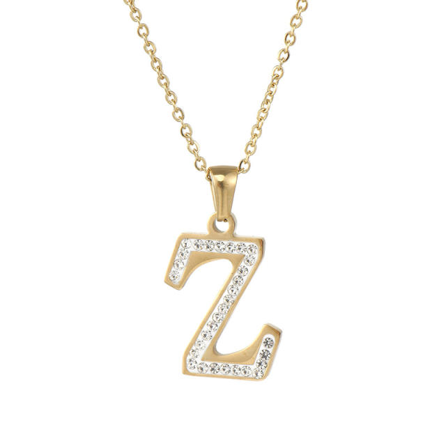 Diamond initial necklace stainless steel necklace