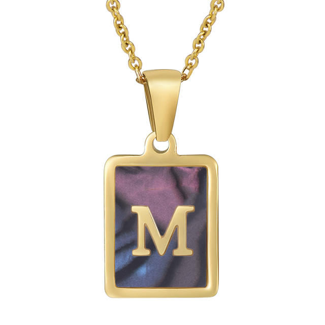 18K initial necklace square pendant stainless steel necklace