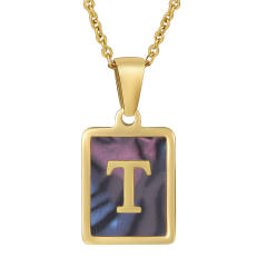 18K initial necklace square pendant stainless steel necklace