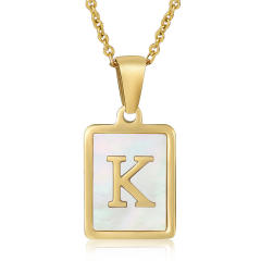 18K initial necklace square pendant stainless steel necklace