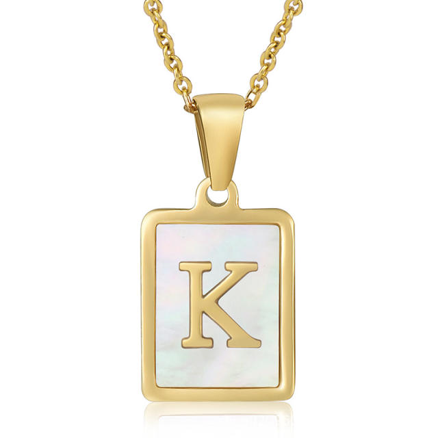 18K initial necklace square pendant stainless steel necklace