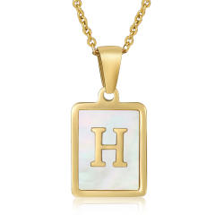 18K initial necklace square pendant stainless steel necklace