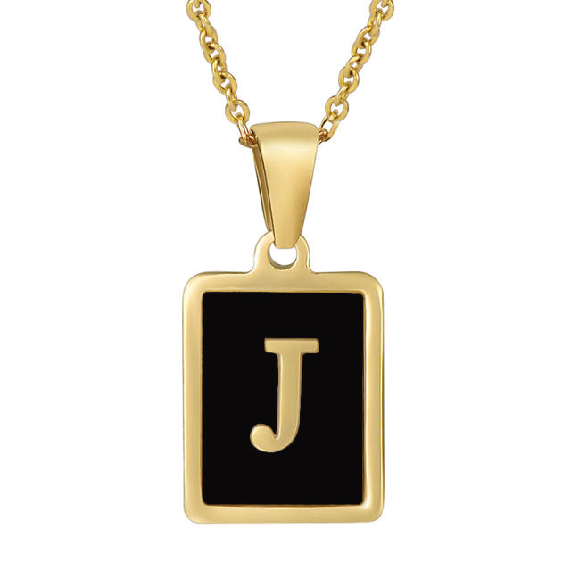 Black enamel initial necklace stainless steel necklace