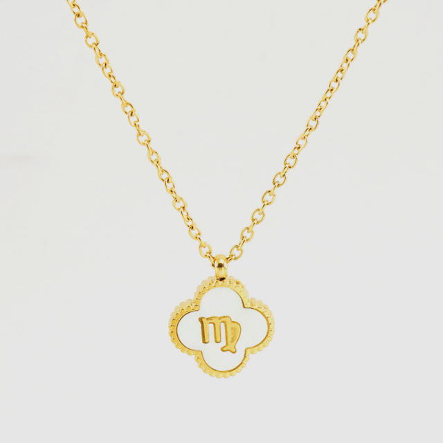 18K double side clover pendant zodiac necklace stainless steel necklace