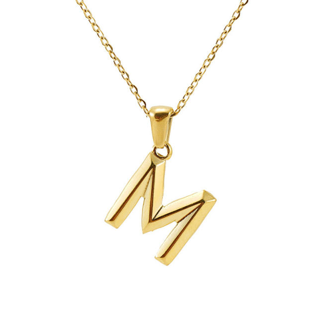 18K initial necklace stainless steel necklace