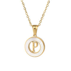 Classic hollow out initial necklace round pendant stainless steel necklace