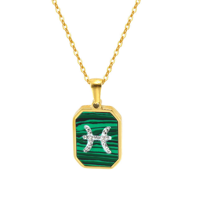 New design malachite diamond zodiac necklace stainless steel necklace