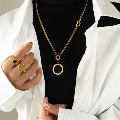 Popular black white two side round pendant stainless steel necklace long necklace