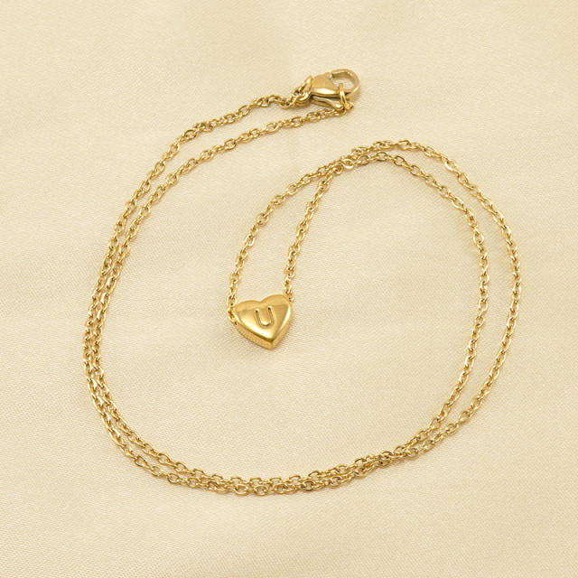 18K classic heart initial necklace stainless steel necklace