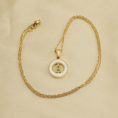 Classic hollow out initial necklace round pendant stainless steel necklace