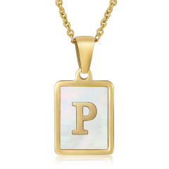 18K initial necklace square pendant stainless steel necklace