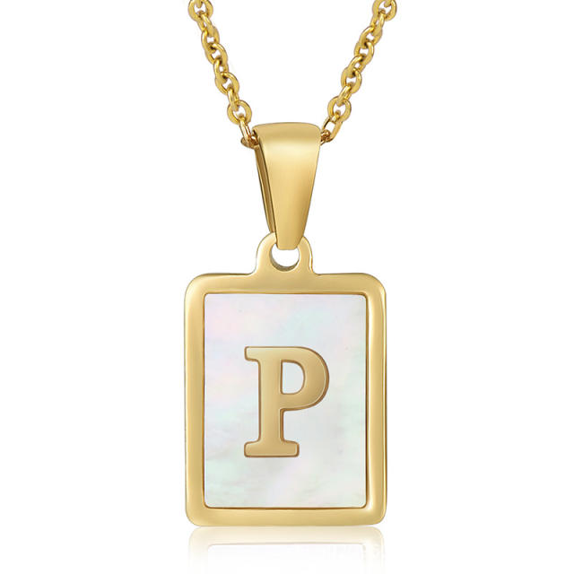 18K initial necklace square pendant stainless steel necklace