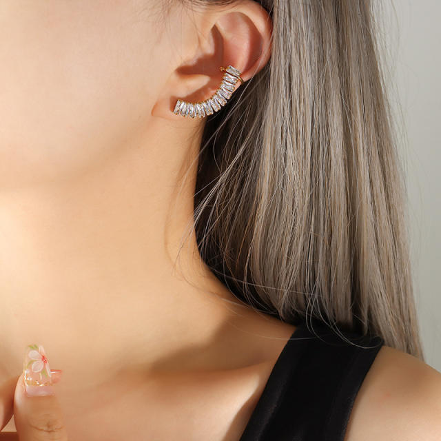 Korean fashion pave setting cubic zircon stainless steel earrings