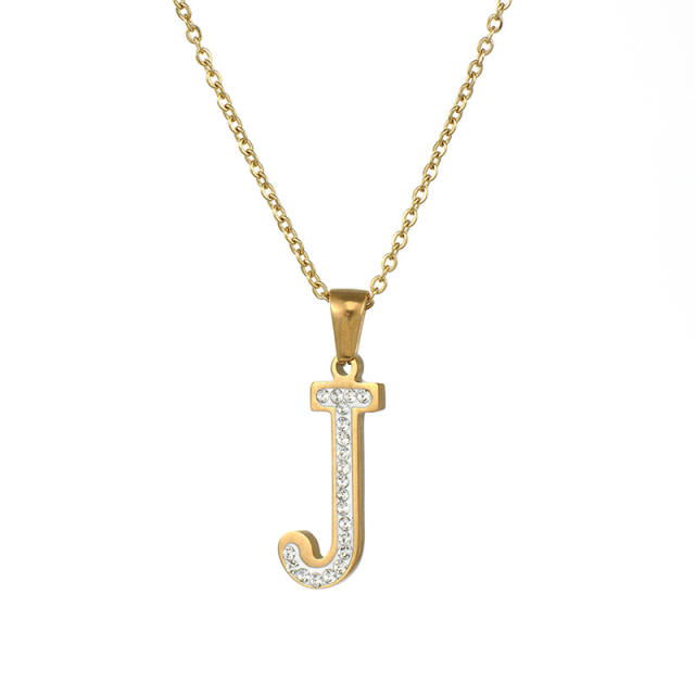 Diamond initial necklace stainless steel necklace