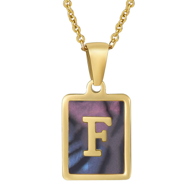 18K initial necklace square pendant stainless steel necklace