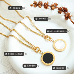 Popular black white two side round pendant stainless steel necklace long necklace