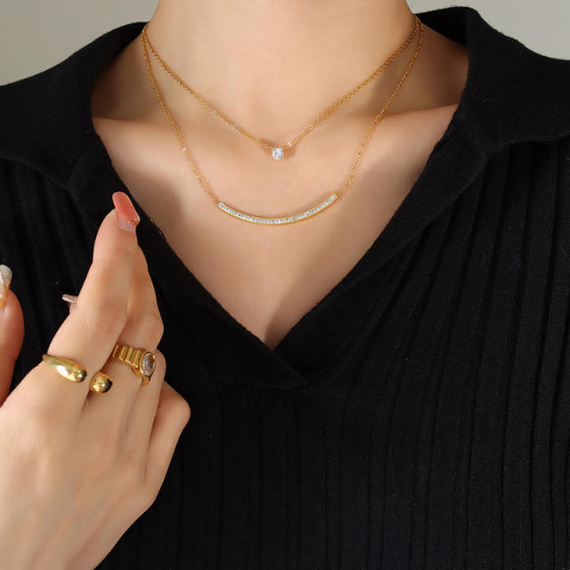 Smiling face two layer stainless steel necklace dainty necklace