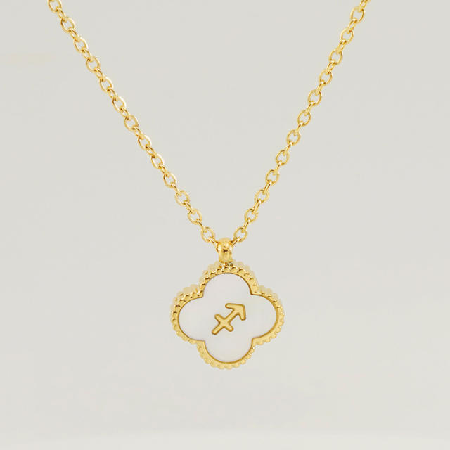 18K double side clover pendant zodiac necklace stainless steel necklace