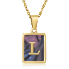 18K initial necklace square pendant stainless steel necklace