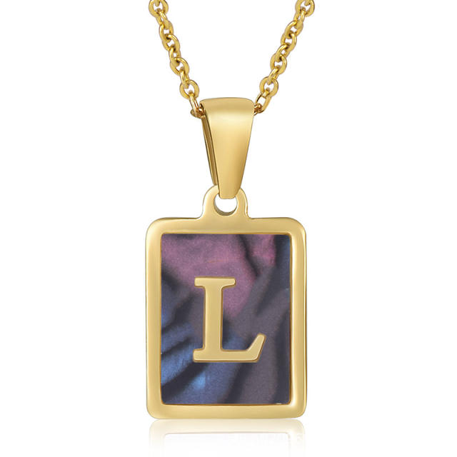 18K initial necklace square pendant stainless steel necklace