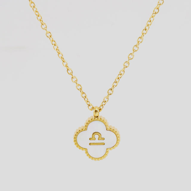 18K double side clover pendant zodiac necklace stainless steel necklace