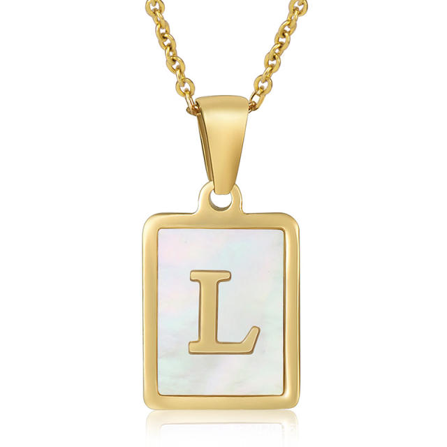 18K initial necklace square pendant stainless steel necklace
