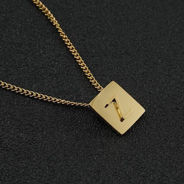 18K initial necklace square pendant stainless steel necklace