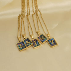 18K initial necklace square pendant stainless steel necklace