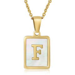 18K initial necklace square pendant stainless steel necklace