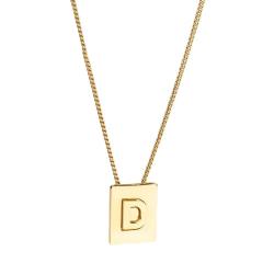 18K initial necklace square pendant stainless steel necklace