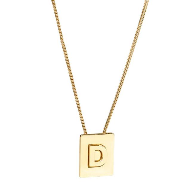 18K initial necklace square pendant stainless steel necklace