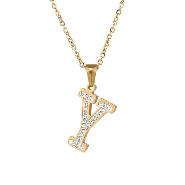 Diamond initial necklace stainless steel necklace