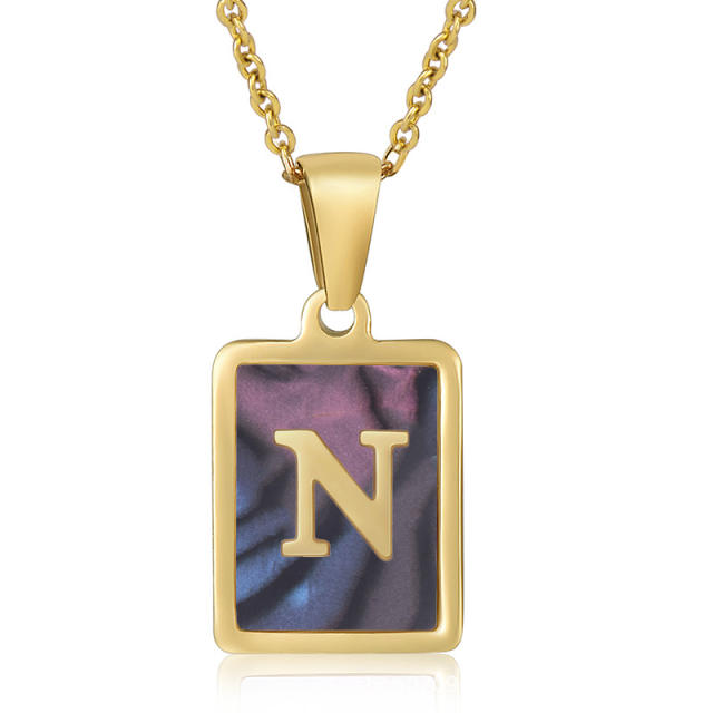 18K initial necklace square pendant stainless steel necklace