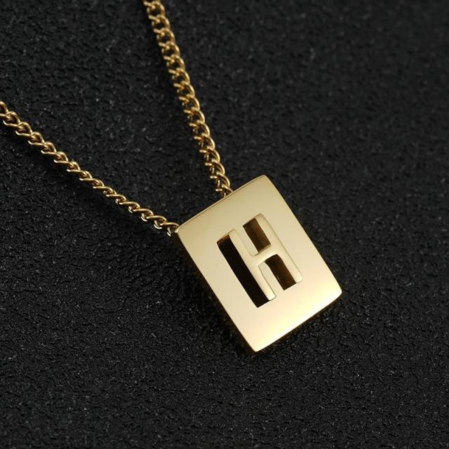 18K initial necklace square pendant stainless steel necklace