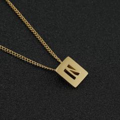 18K initial necklace square pendant stainless steel necklace