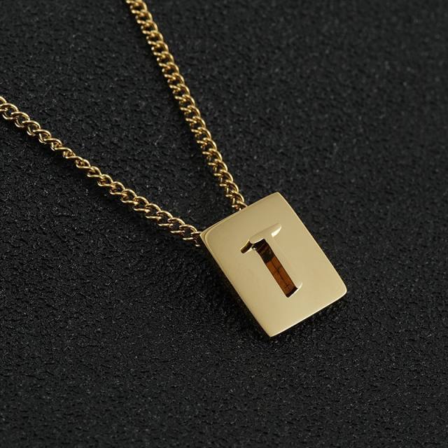18K initial necklace square pendant stainless steel necklace