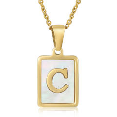 18K initial necklace square pendant stainless steel necklace
