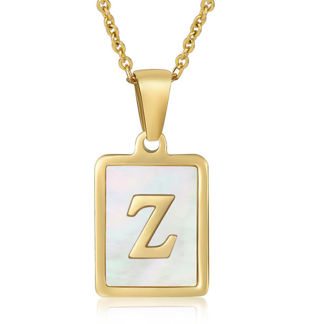 18K initial necklace square pendant stainless steel necklace