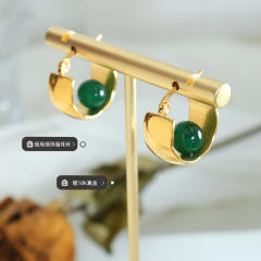 Emeral bead stainless steel earrings hoop earrings